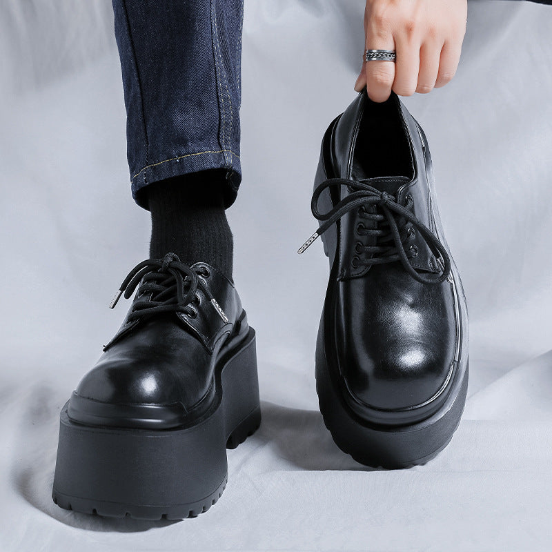Men's Thick Bottom Derby Big Head British Men's Casual Leather Shoes