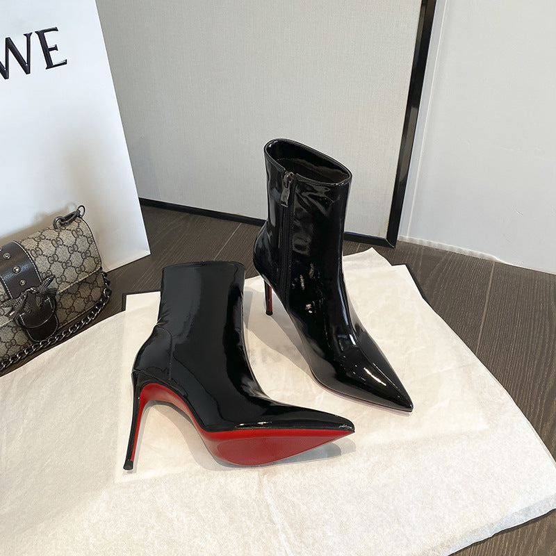 Women's Stilettos Pointed Toe Skinny Sexy Adult Lady Like Woman Red Women's Leather Boots