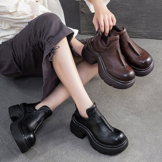 Women's Shu Retro Back Zipper Booties Commuting Comfortable Women's Leather Boots