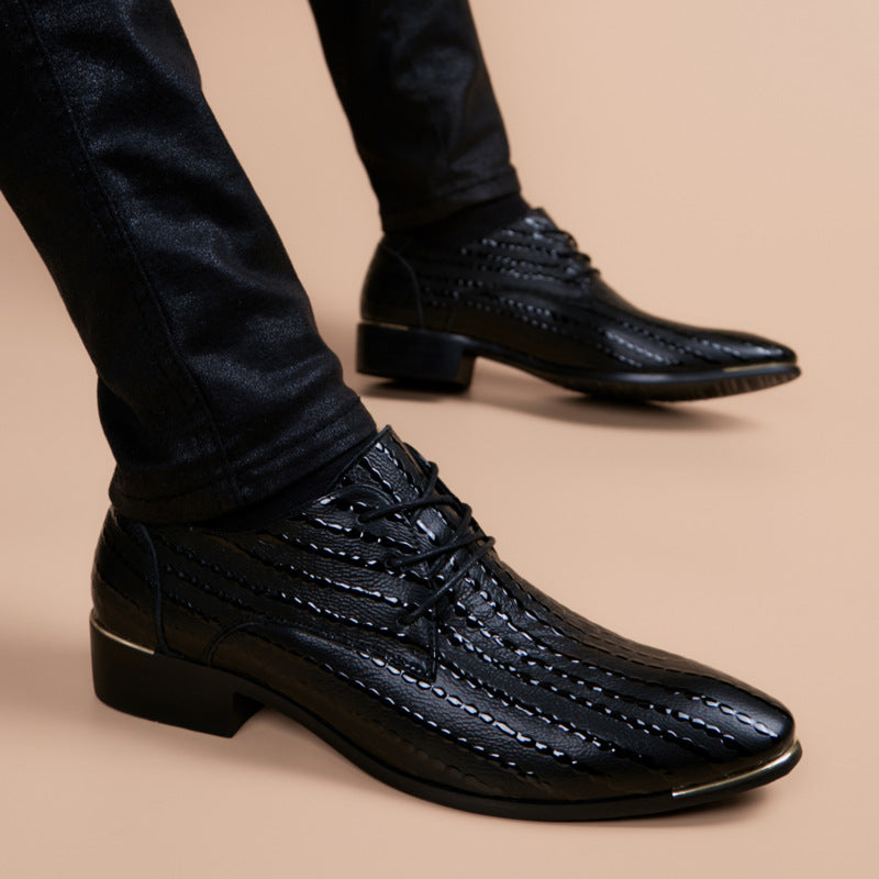Men's Style Inner Height Increasing Black Pointed Men's Business Leather Shoes