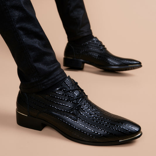 Men's Style Inner Height Increasing Black Pointed Men's Business Leather Shoes