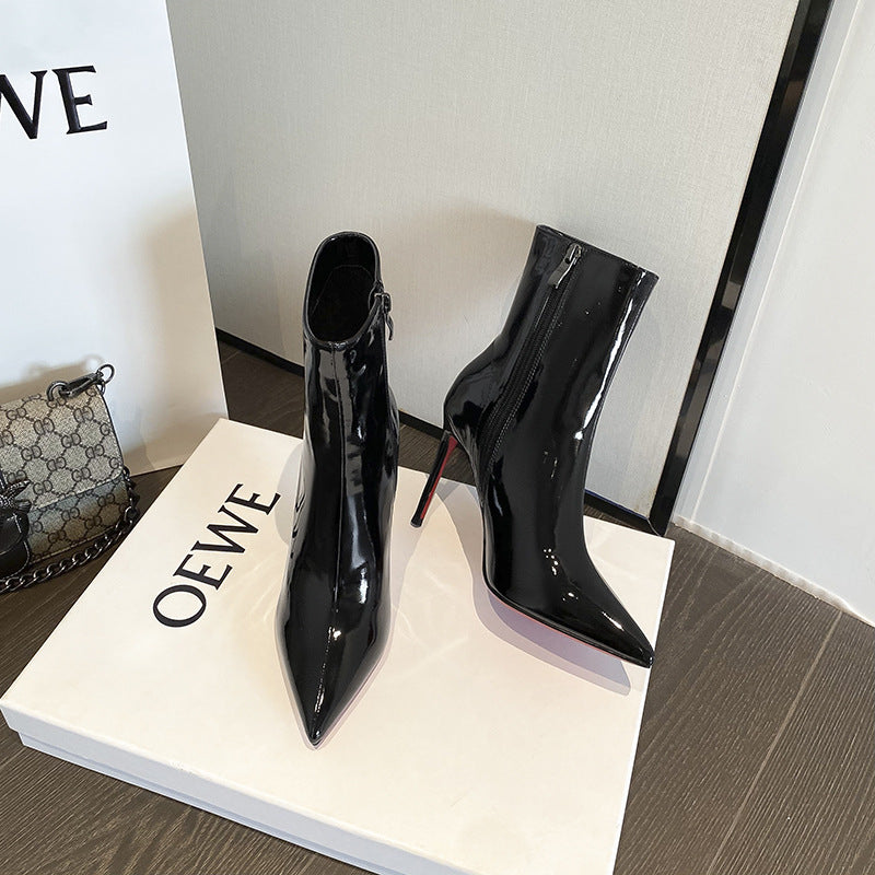 Women's Stilettos Pointed Toe Skinny Sexy Adult Lady Like Woman Red Women's Leather Boots