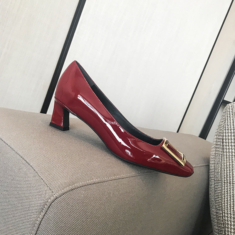 Women's Toe High Patent Elephant Gray Horn Heels