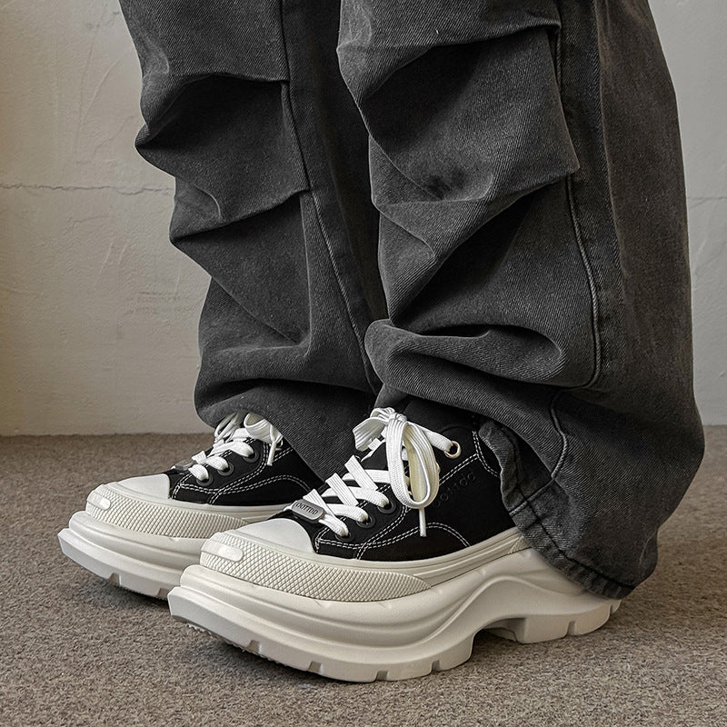 Height Increasing Couple Platform Fashionable Black Slimming Bread Men's Canvas Shoes