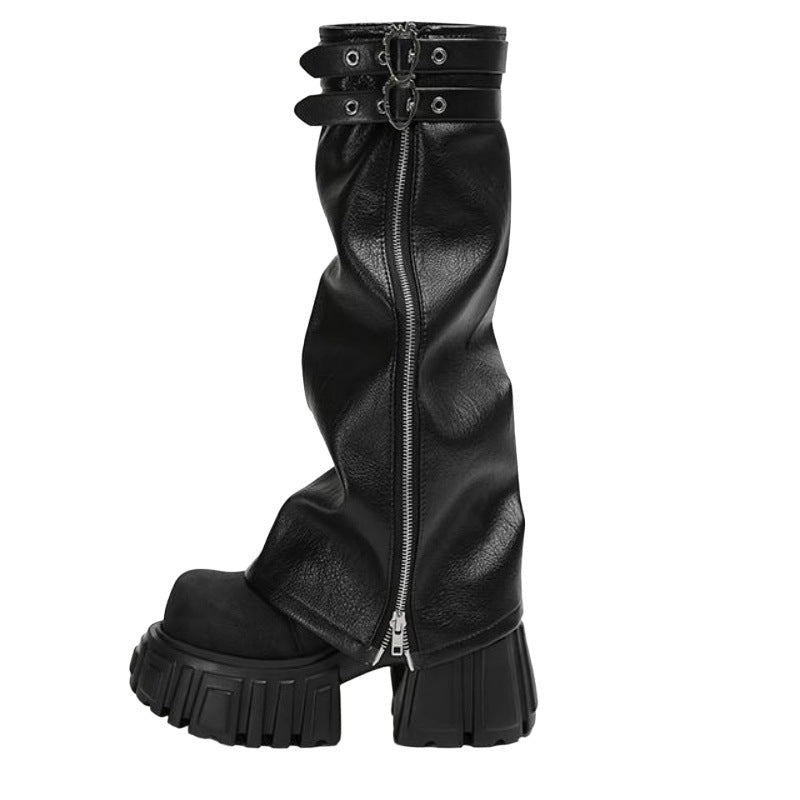 Warmer Middle Design Black Motorcycle Pants Martin Women's Leather Boots