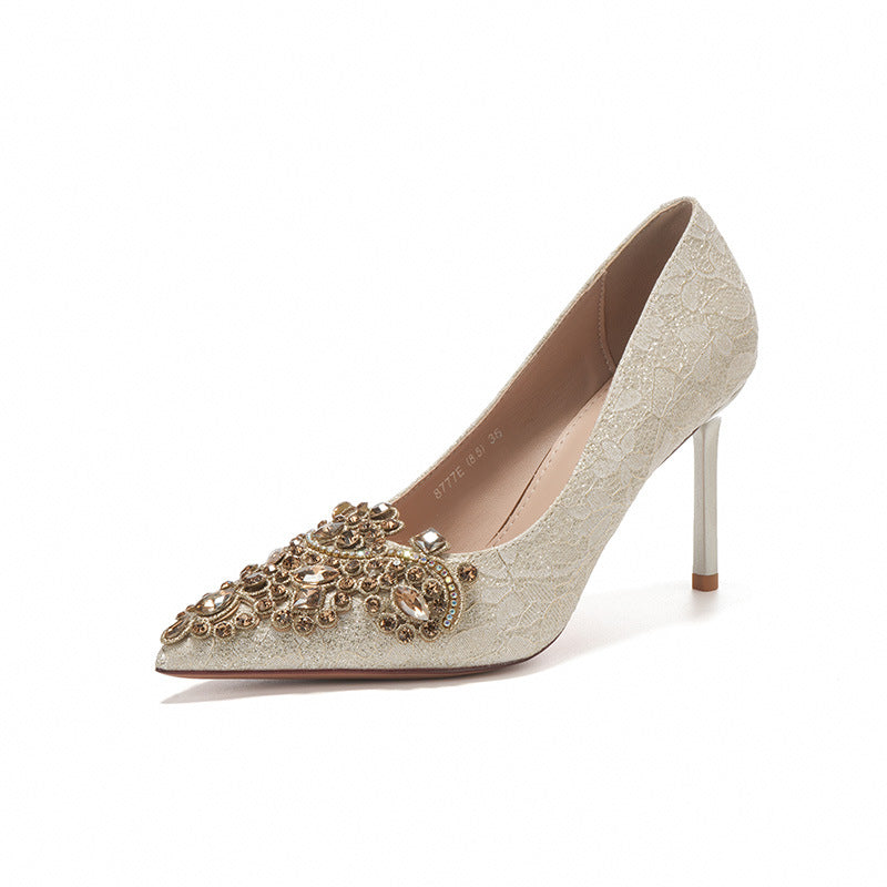 Stiletto Satin Golden Edge Wedding Bridesmaid Women's Fashion Shoes