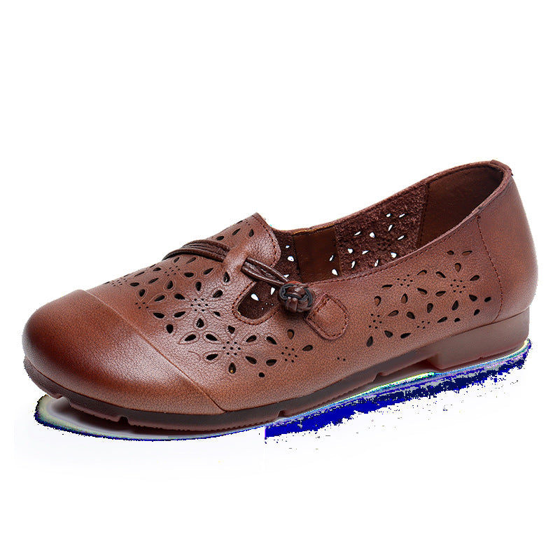 Women's Style Hollow Out Beef Tendon Flat Mom Women's Shoes