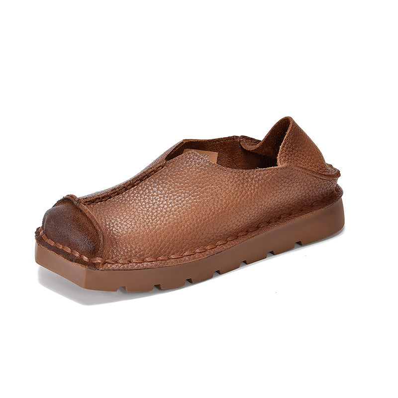 Women's First Layer Cowhide Vintage Soft Bottom Surface Square Toe Step-on Women's Casual Shoes