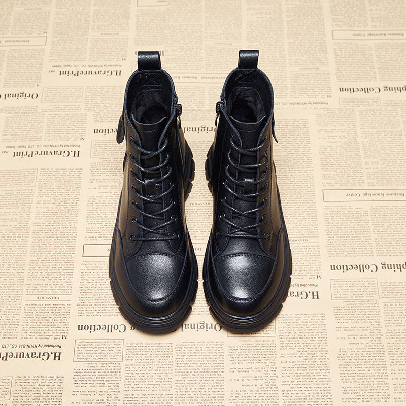 Women's Ankle Side Zipper Round Head Chunky Boots