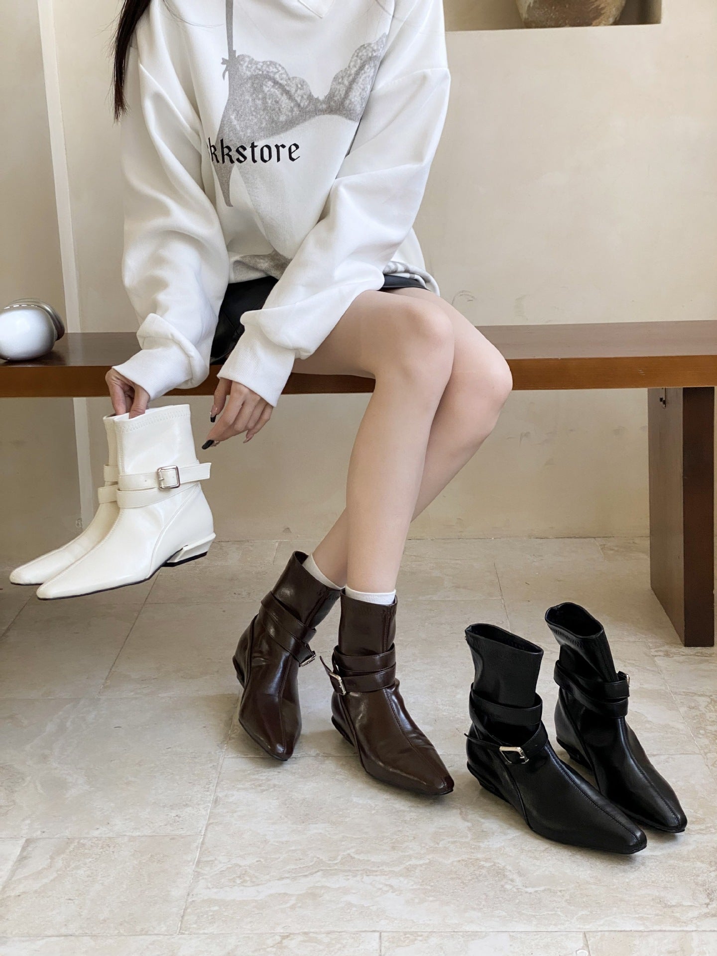 Women's Toe Short Chunky Elegant Slimming French Fashion Sexy Women's Leather Boots