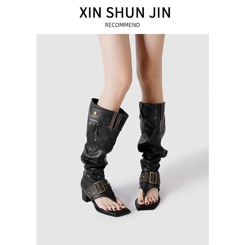 Women's Knee Long Big Tube Circumference Spring Square Boots