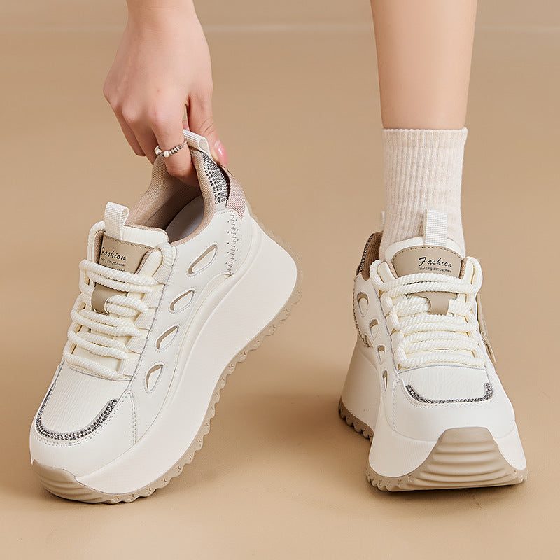 Women's Genuine High Top White Spring Thick Bottom Elevator Wild Sports Women's Casual Shoes