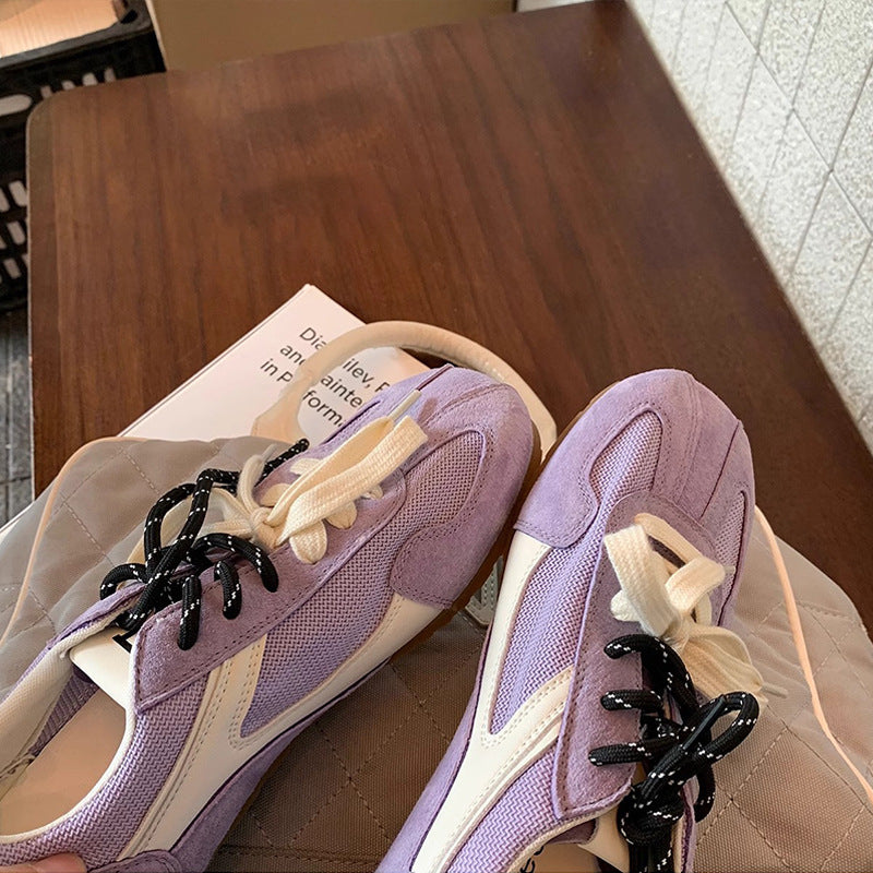 Grape Mom Retro Mandarin Duck Lace Stitching Mesh Height Increasing Women's Sports Shoes