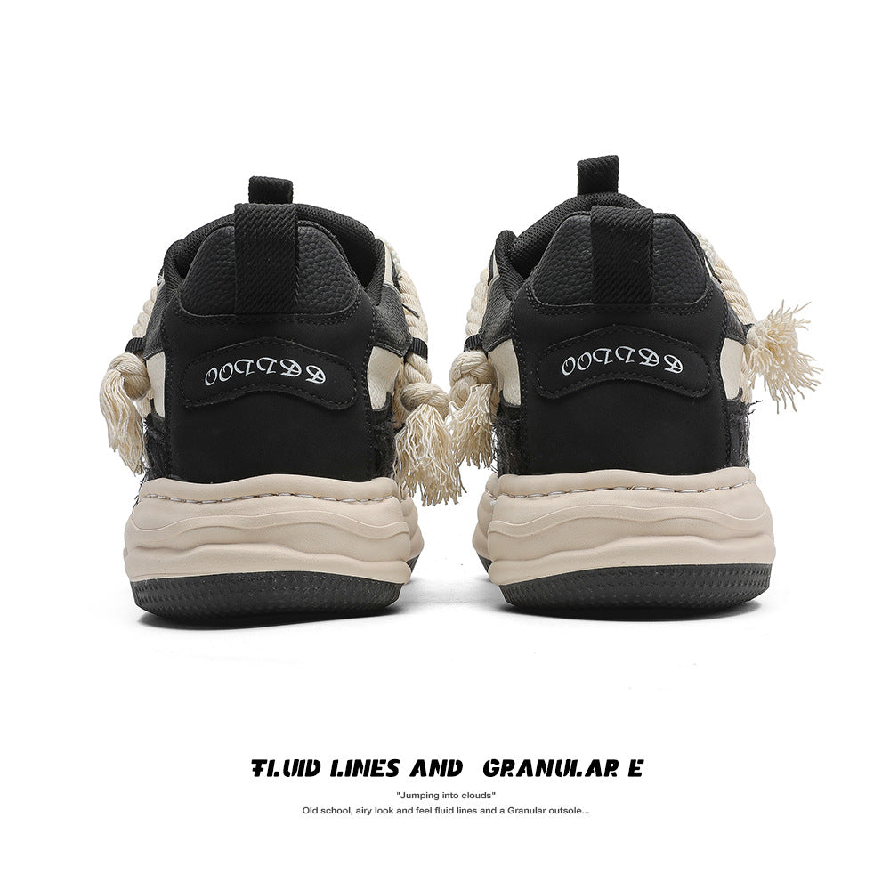 Invisible Height Increasing Niche Bread Lovers Black White Men's Board Shoes