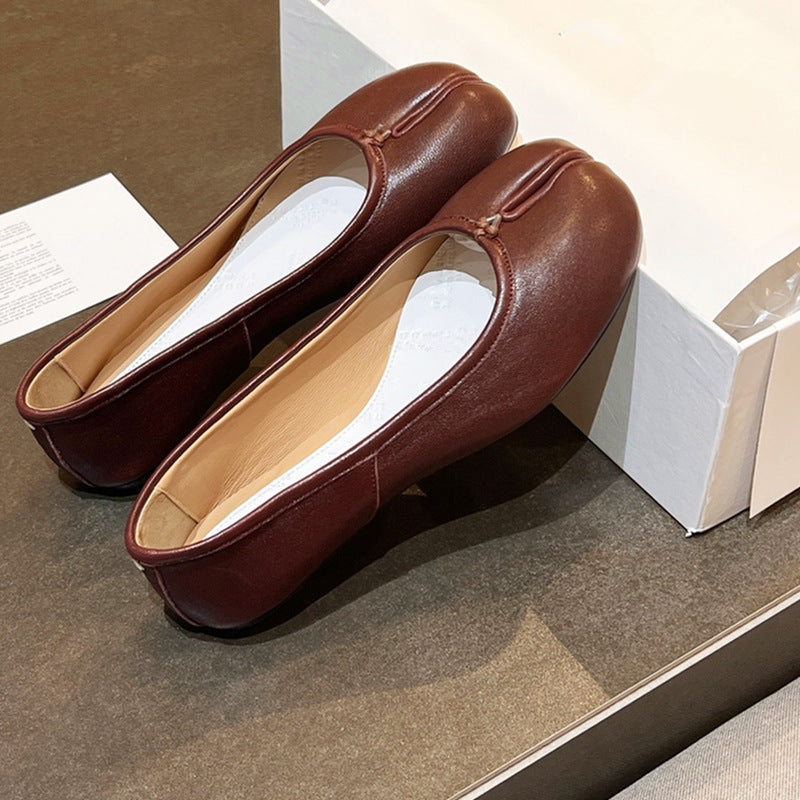 High Version Genuine Sheep Skin Split Toe Flat Ballet Loafers