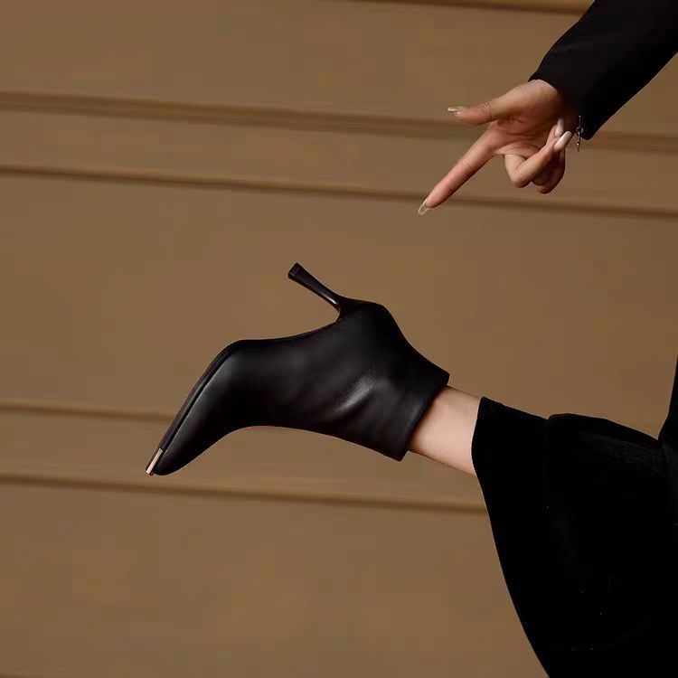 Women's Elegant Pointed High Stiletto Ankle Versatile Fashion Women's Leather Boots