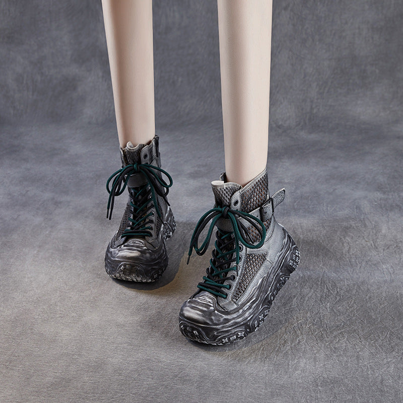 Women's Summer Cowhide Round Head Leisure High Breathable Comfortable Sports Wind Platform Sandals