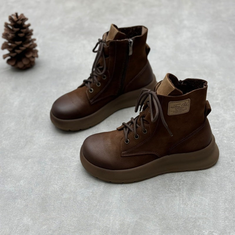 Women's Handmade Thick-soled Martin Retro Artistic Round Toe Side Zip Women's Leather Boots