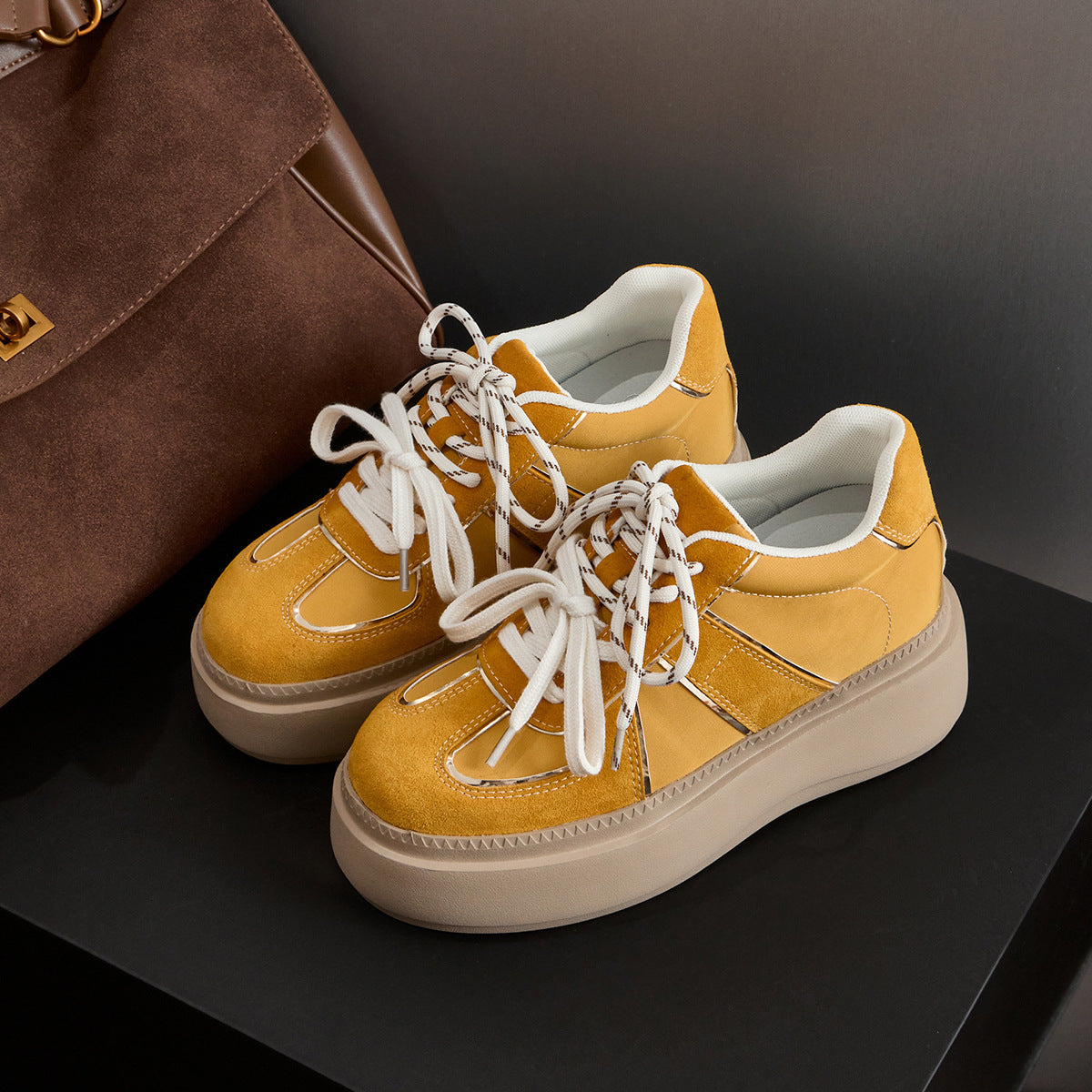 Women's German Training Yellow Platform Muffin Double Shoelace Leisure Women's Sports Shoes