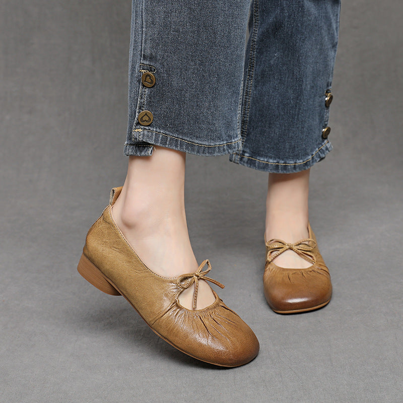 Women's Retro Mary Jane Round Toe Flat Shallow Mouth Pumps Authentic Heels