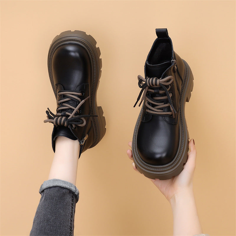 Platform Martin Female Fashion Short Soft Bottom Black Women's Leather Boots