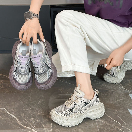 Women's Transparent Mesh Daddy Versatile Contrast Color Surface Platform Casual Shoes