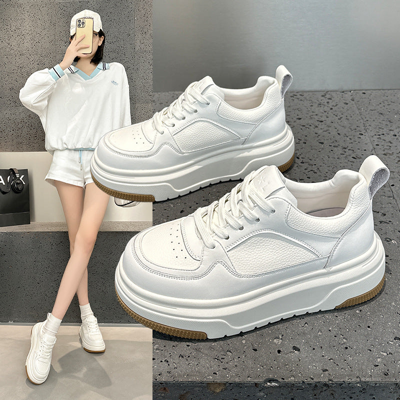 Women's Thick-soled White Spring Versatile Breathable Preppy Style Sneakers