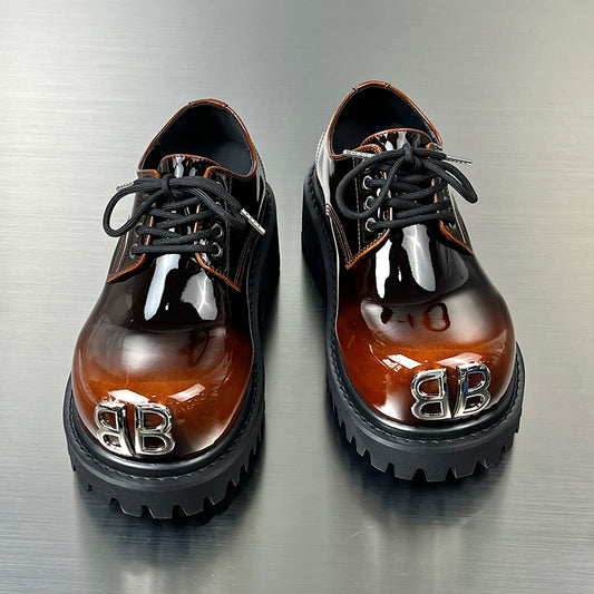 British Style Hidden Platform Motorcycle Fashionable Men's Casual Leather Shoes