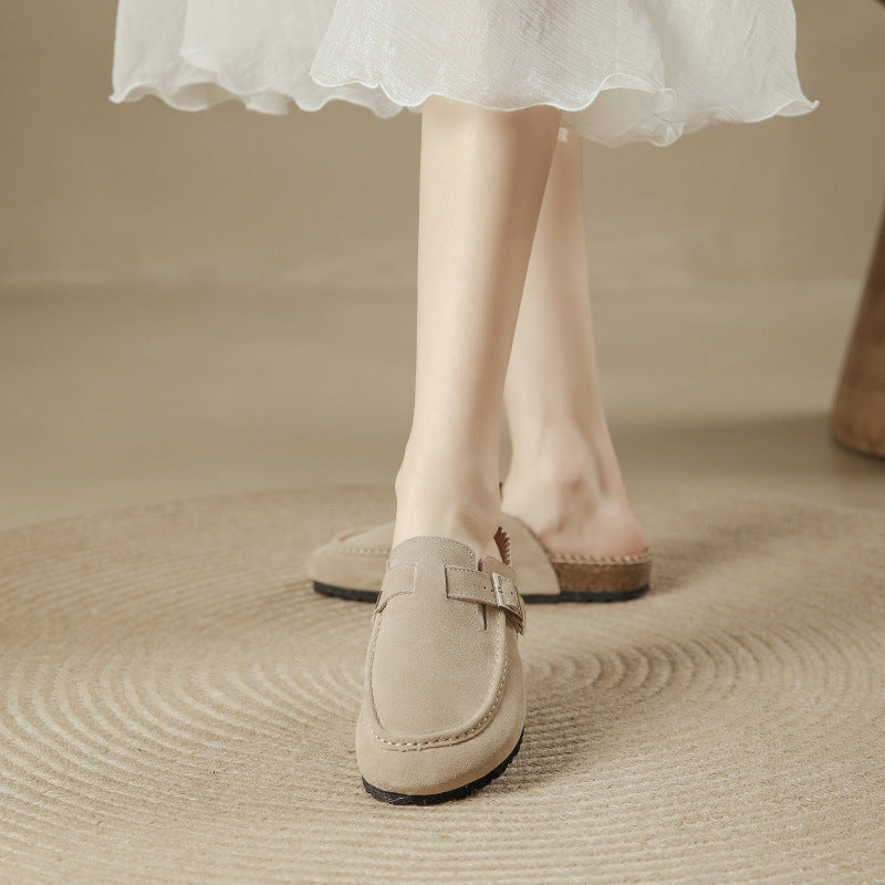 Women's Outer Wear Half Support Genuine Retro Big Head Ugly Cute Thick-soles Slippers