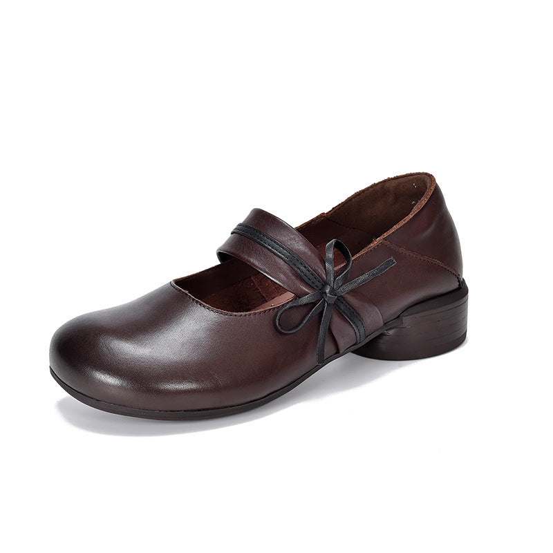 Women's Head Pumps First Layer Cowhide Low Mary Women's Casual Shoes