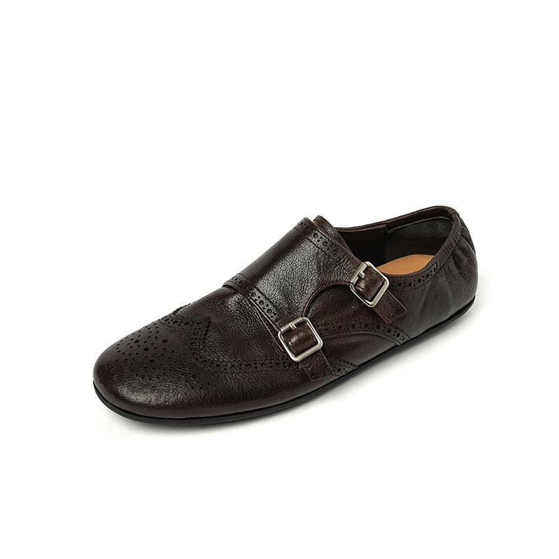 Sheepskin Version Belt Buckle Brush Color Retro British Style Loafers