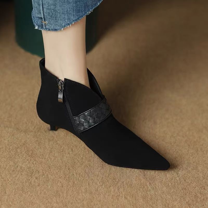 Women's Cat Pointed Toe Booties Soft V Cut Women's Leather Boots