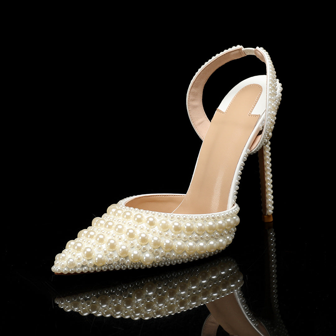 Women's Summer Sweet Style Slip-on Pointed High Stiletto Pearl Women's Fashion Shoes