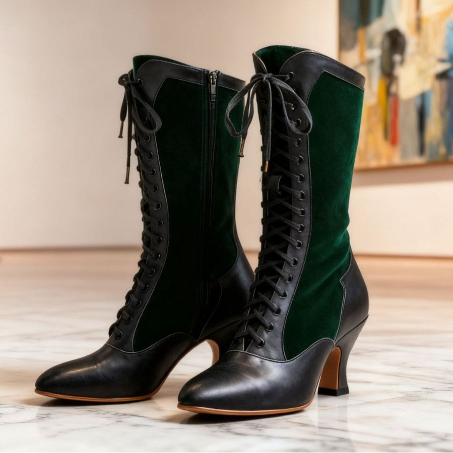 Women's Brogue Plus Size High-heel Party Christmas Winter Kitten Elegant Women's Leather Boots