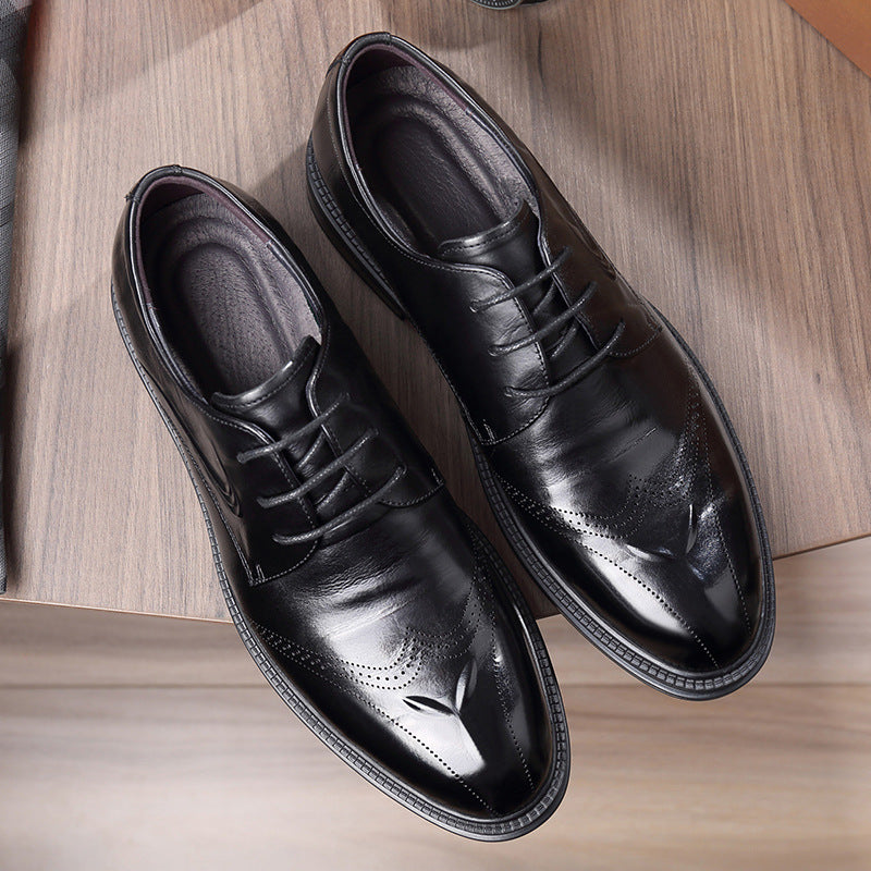 Men's Cowhide British Lace Up Breathable Business Formal Wear Leather Shoes