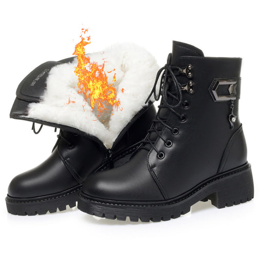 Women's Plus Fluff Wool Thick With British Style Heels