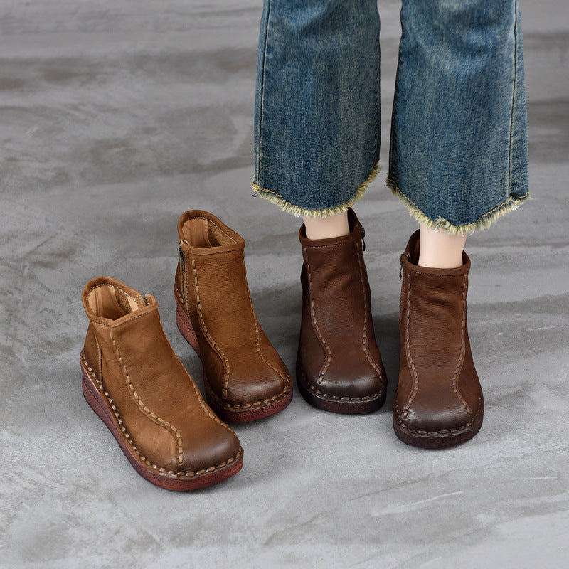 Women's Toe Wedge Artistic Style Solid Color Back Women's Leather Boots
