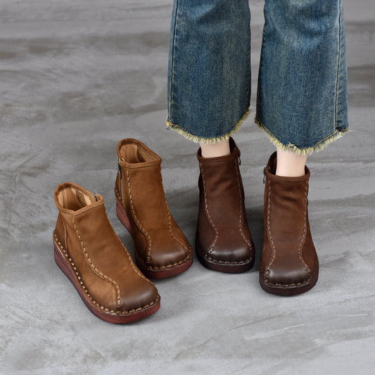 Women's Toe Wedge Artistic Style Solid Color Back Women's Leather Boots