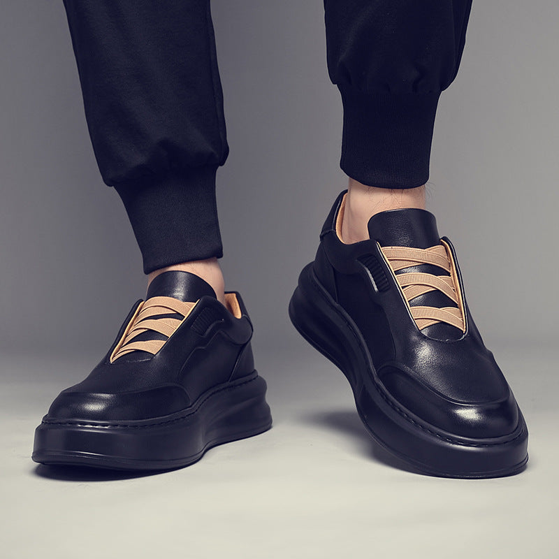 Men's Top Layer Cowhide Black Simple Breathable Leather Shoes