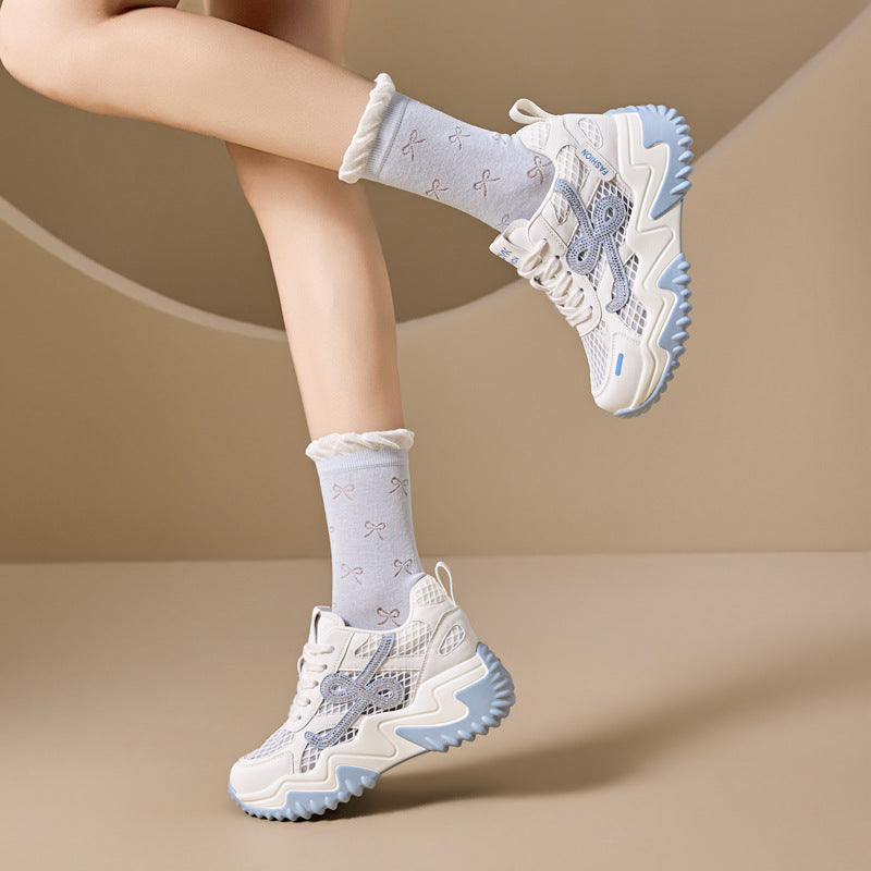Women's Korean Style Rhinestone Platform Mesh Surface Women's Casual Shoes