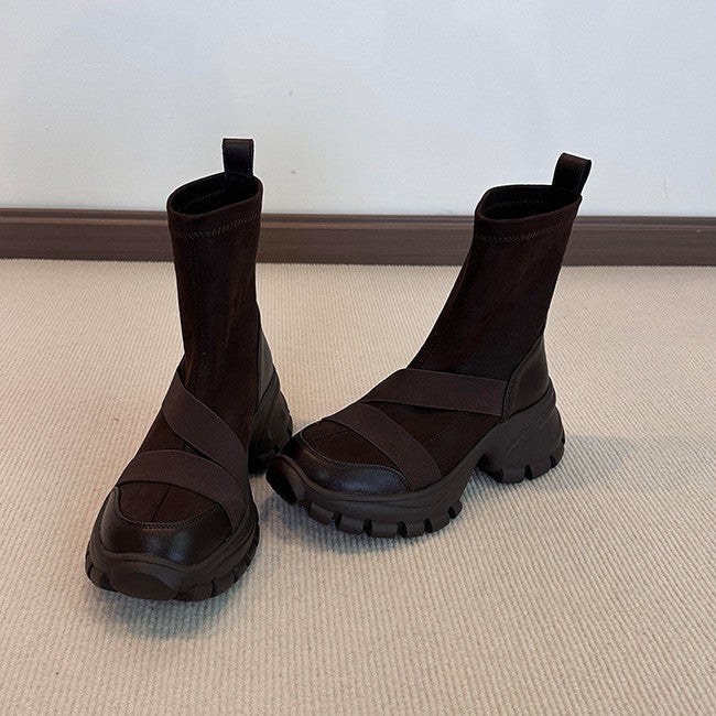 Women's Version Design Suede Cross Strap Small Platform Martin Retro Simple Boots