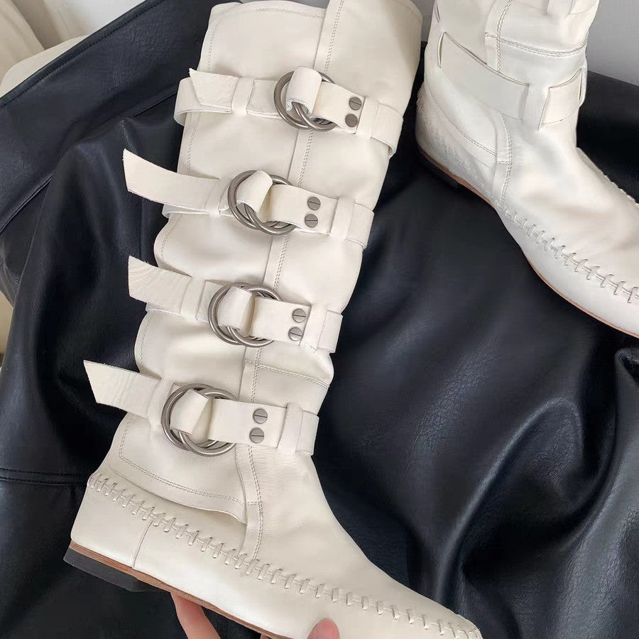 Niche Retro Handmade Sewing Strap American Women's Leather Boots