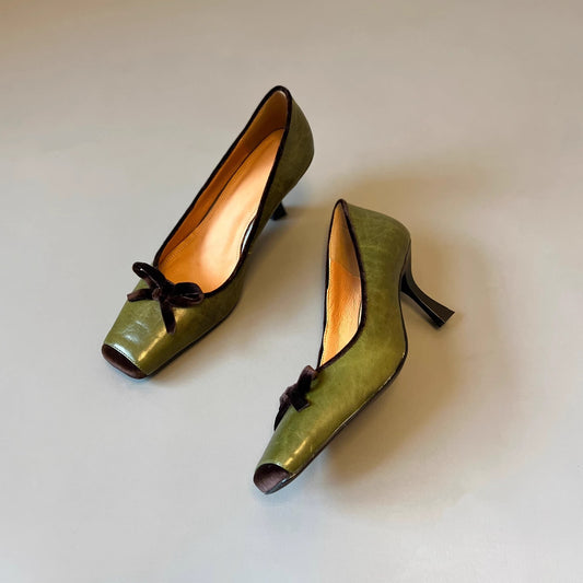 Women's Elegant Stiletto Low-cut Bowknot Square Toe Avocado Women's Shoes
