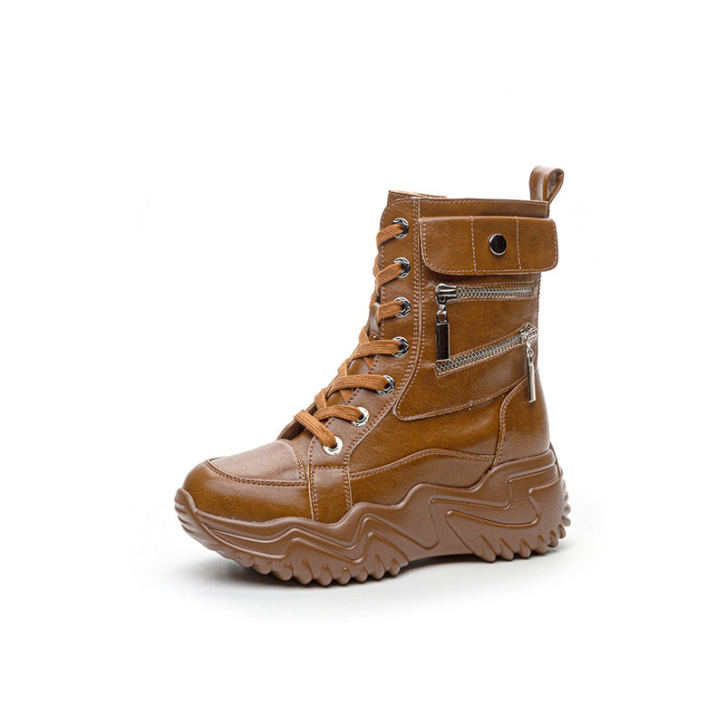 Women's Autumn Thick Bottom Height Increasing Trendy Ankle Martin Women's Sports Shoes