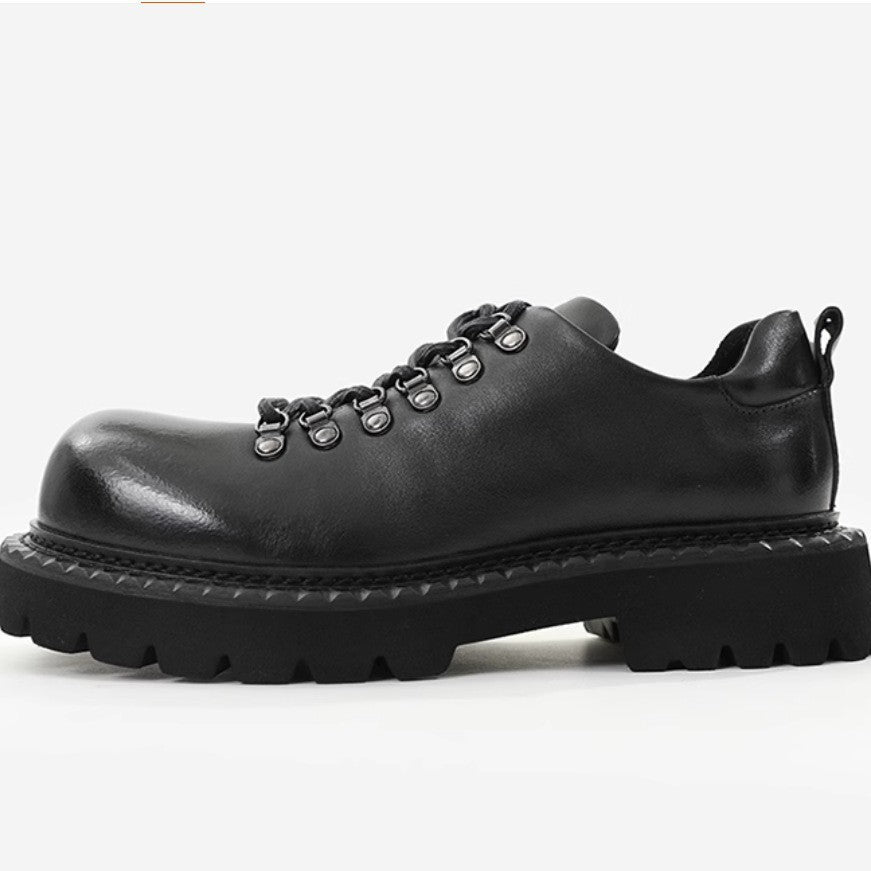 Men's Carabiner Retro Washed Cowhide Platform Big Men's Casual Leather Shoes