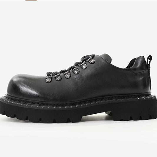 Men's Carabiner Retro Washed Cowhide Platform Big Men's Casual Leather Shoes