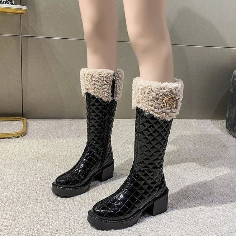 High Female Fleece-lined Thickened Cotton Slimming Women's Snow Boots