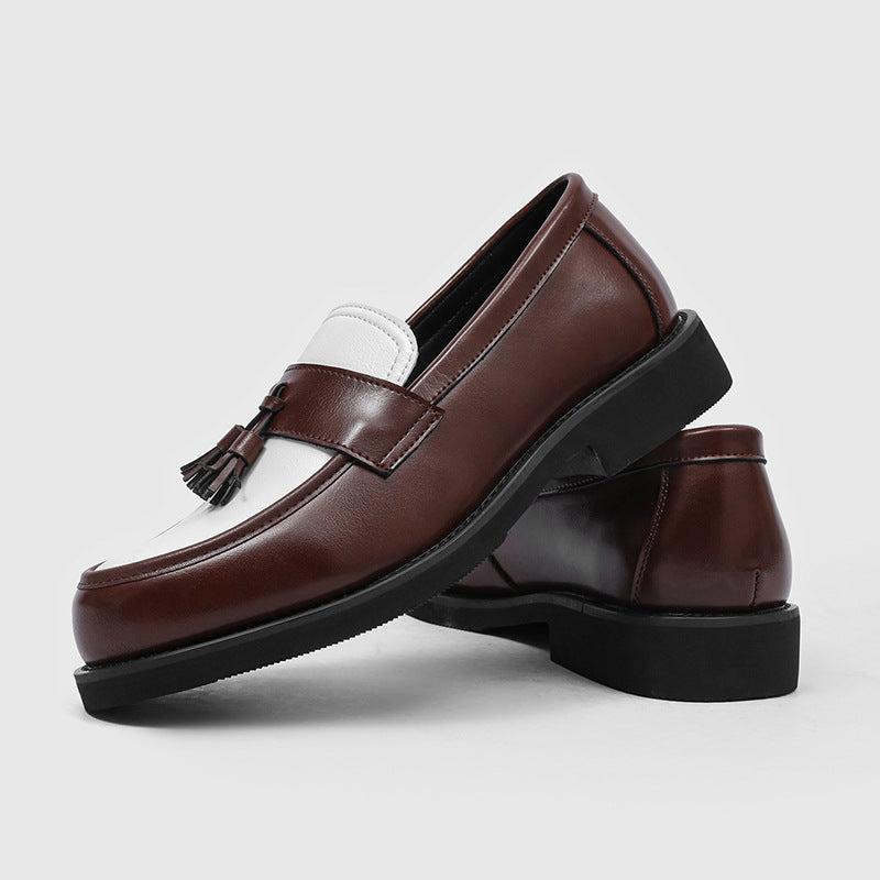Men's Graphy British Black White Color Matching Green Loafers/doug Shoes