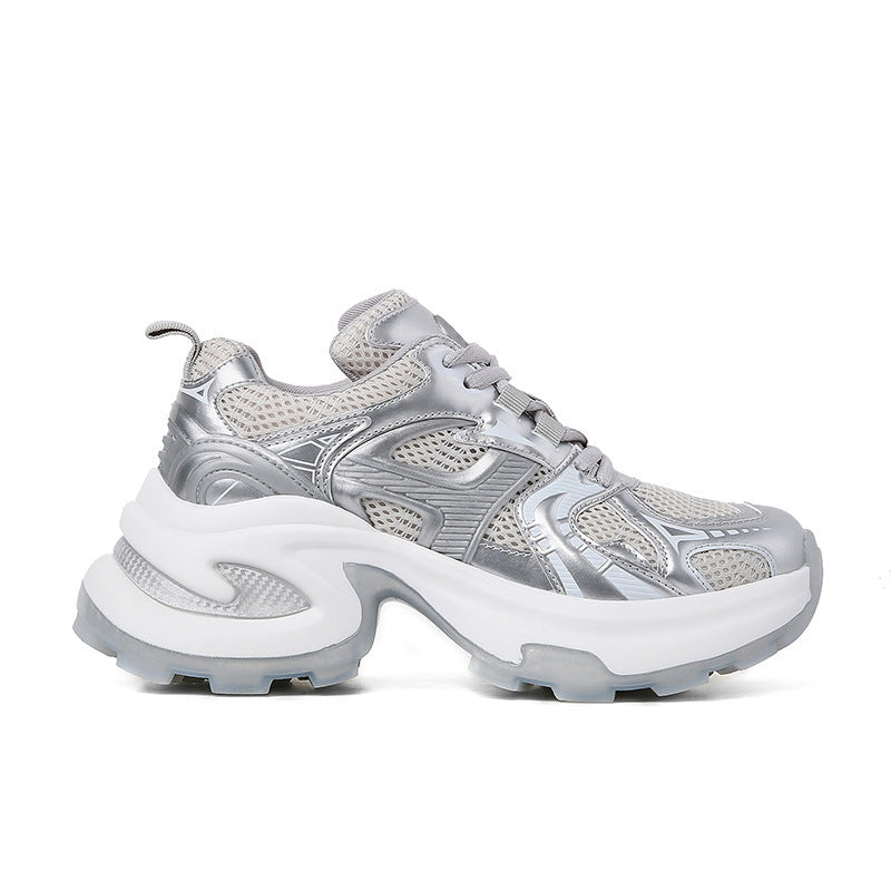 Women's Su Temperament Sier White Mesh Height Increasing Breathable Platform Women's Sports Shoes