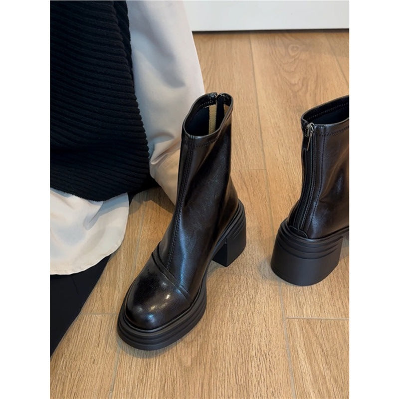 Women's Martin Booties Fleece Thickened Bottom Soft Thin Height Women's Leather Boots